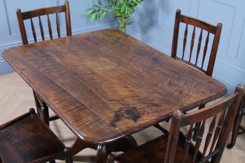 fig 1. Antique Georgian Country Fiddle back Oak Flip Top Dining Table and 5 Matching Chairs 1798