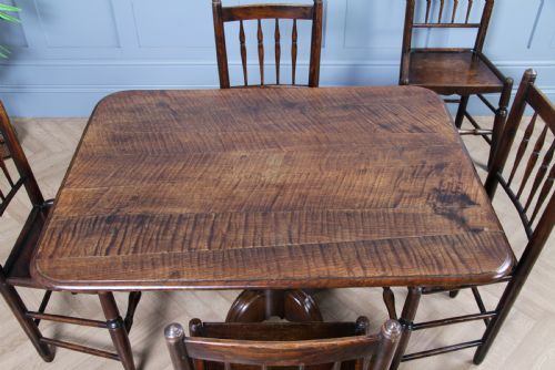 fig 4. Antique Georgian Country Fiddle back Oak Flip Top Dining Table and 5 Matching Chairs 1798