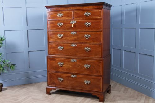 fig 1. Antique George III Georgian Inlaid Mahogany Secretaire Chest on Chest Restored C1800