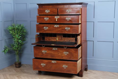 fig 3. Antique George III Georgian Inlaid Mahogany Secretaire Chest on Chest Restored C1800