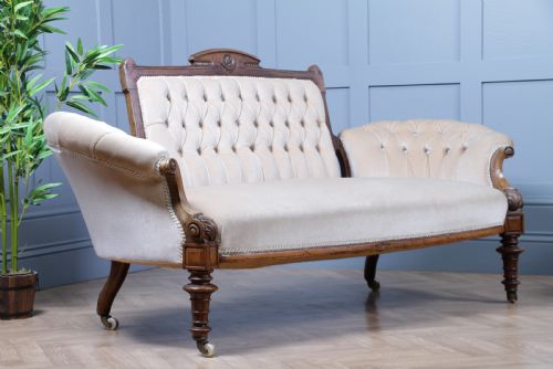 ANTIQUE VICTORIAN WALNUT CARVED 2 PIECE SALON SUITE SOFA CHAIR UPHOLSTERED C1870 - ADDITIONAL PHOTO 1