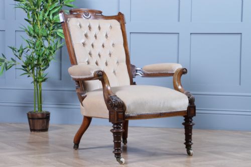 ANTIQUE VICTORIAN WALNUT CARVED 2 PIECE SALON SUITE SOFA CHAIR UPHOLSTERED C1870 - ADDITIONAL PHOTO 3