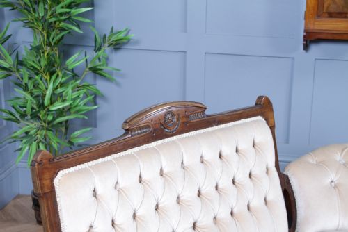 ANTIQUE VICTORIAN WALNUT CARVED 2 PIECE SALON SUITE SOFA CHAIR UPHOLSTERED C1870 - ADDITIONAL PHOTO 5