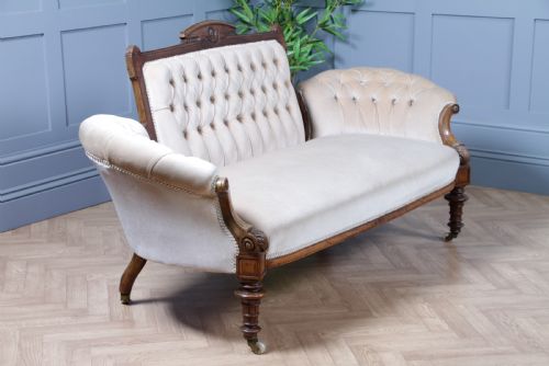 ANTIQUE VICTORIAN WALNUT CARVED 2 PIECE SALON SUITE SOFA CHAIR UPHOLSTERED C1870 - ADDITIONAL PHOTO 7