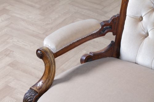 ANTIQUE VICTORIAN WALNUT CARVED 2 PIECE SALON SUITE SOFA CHAIR UPHOLSTERED C1870 - ADDITIONAL PHOTO 24