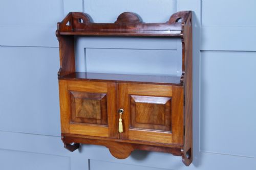 Small Antique Arts & Crafts Edwardian Mahogany Open Shelf 2 Door Wall Hanging Cupboard C1910