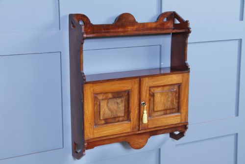 fig 3. Small Antique Arts & Crafts Edwardian Mahogany Open Shelf 2 Door Wall Hanging Cupboard C1910