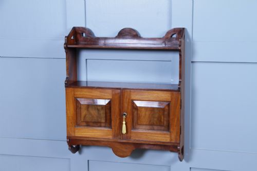 fig 4. Small Antique Arts & Crafts Edwardian Mahogany Open Shelf 2 Door Wall Hanging Cupboard C1910