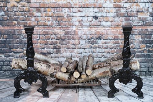Pair of Heavy Antique Georgian Fireside Andirons Black Cast Iron Fire Dogs C1800