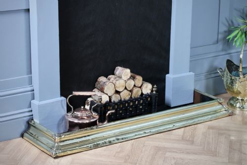 Antique Original Victorian Polished Brass Moulded Fire Place Hearth Fender C1870