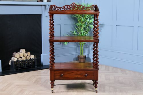 fig 2. Rare Antique Victorian Mahogany 3 Tier Barley Twist What Not Display Shelf With Drawer C1860