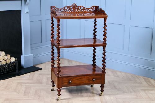 Rare Antique Victorian Mahogany 3 Tier Barley Twist What Not Display Shelf with Drawer C1860