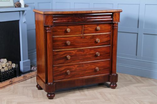 Antique Original Victorian Fiddle Back Mahogany Tall Scottish Chest of 6 Drawers C1870