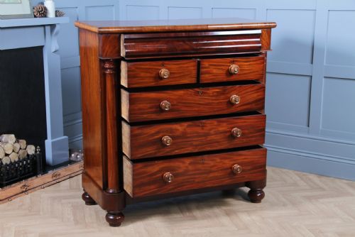 fig 1. Antique Original Victorian Fiddle Back Mahogany Tall Scottish Chest of 6 Drawers C1870