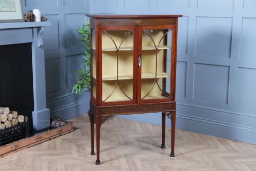 Antique Edwardian Sheraton Revival Mahogany Inlaid Glazed Display China Cabinet C1900