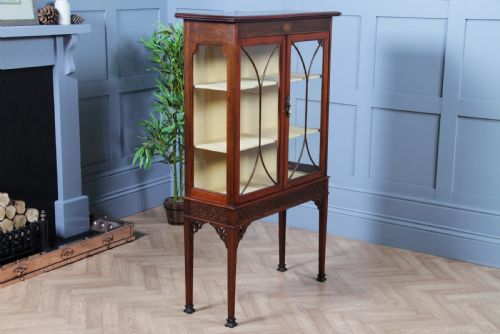 fig 3. Antique Edwardian Sheraton Revival Mahogany Inlaid Glazed Display China Cabinet C1900