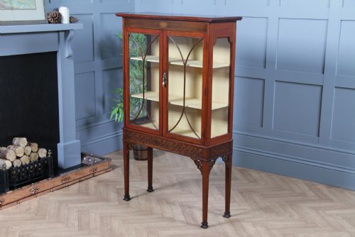fig 4. Antique Edwardian Sheraton Revival Mahogany Inlaid Glazed Display China Cabinet C1900
