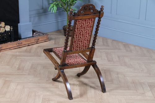 ANTIQUE LATE VICTORIAN SMALL UPHOLSTERED CARVED FOLDING CAMPAIGN CHAIR SEAT C1880 - ADDITIONAL PHOTO 9