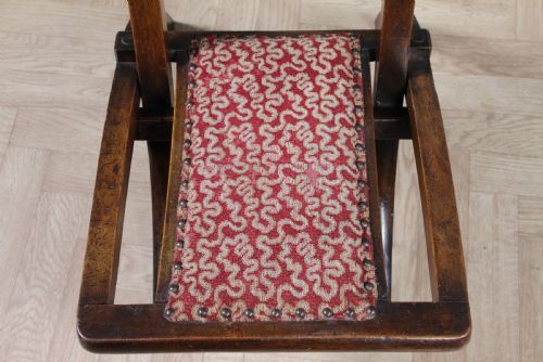 ANTIQUE LATE VICTORIAN SMALL UPHOLSTERED CARVED FOLDING CAMPAIGN CHAIR SEAT C1880 - ADDITIONAL PHOTO 11
