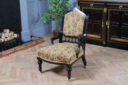 fig 3. Antique Victorian Aesthetic Movement Ebonised Gilt and Inlaid Carved Nursing Chair C1870