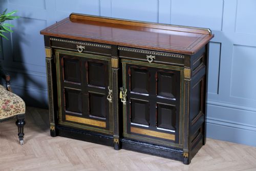Antique Victorian Aesthetic Movement Walnut Ebonised Gilt & Painted Sideboard Dated 1869