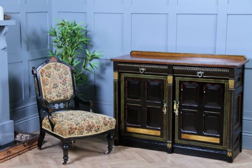 fig 1. Antique Victorian Aesthetic Movement Walnut Ebonised Gilt & Painted Sideboard Dated 1869