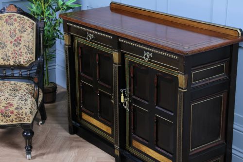 fig 2. Antique Victorian Aesthetic Movement Walnut Ebonised Gilt & Painted Sideboard Dated 1869