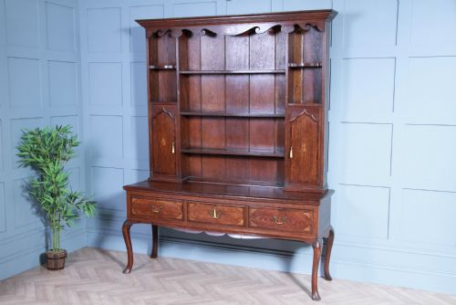 fig 1. Antique 19th Century Queen Anne Oak Inlaid Country Welsh Dresser