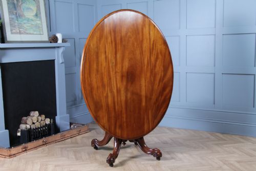 Antique Victorian Solid Mahogany Tilt Top Oval Carved Breakfast Dining Table