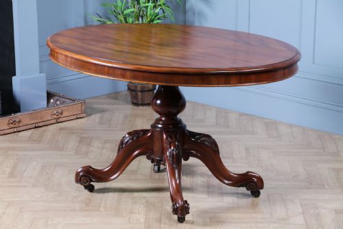 fig 2. Antique Victorian Solid Mahogany Tilt Top Oval Carved Breakfast Dining Table