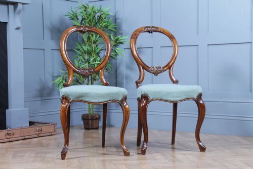 fig 1. Pair of Antique Victorian Walnut Balloon Back Dining Occasional Chairs Cabriole Serpentine