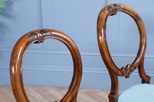 fig 3. Pair of Antique Victorian Walnut Balloon Back Dining Occasional Chairs Cabriole Serpentine