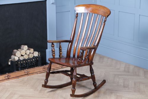 Antique Original Victorian Lath Slat Back Fireside Rocking Chair Armchair C1880
