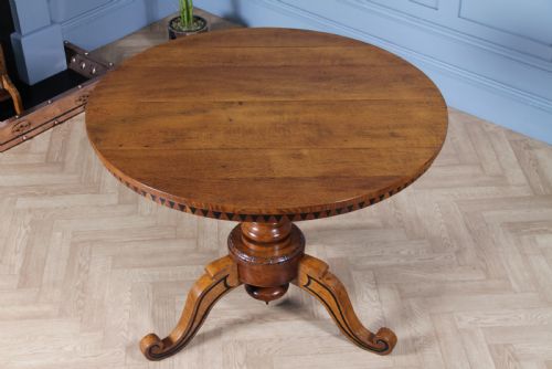 fig 3. Victorian Aesthetic Movement Geometric Oak Tilt Top Round Breakfast Dining Table