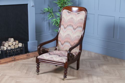 ANTIQUE ORIGINAL VICTORIAN UPHOLSTERED MAHOGANY FIRESIDE EASY ARM CHAIR - ADDITIONAL PHOTO 1
