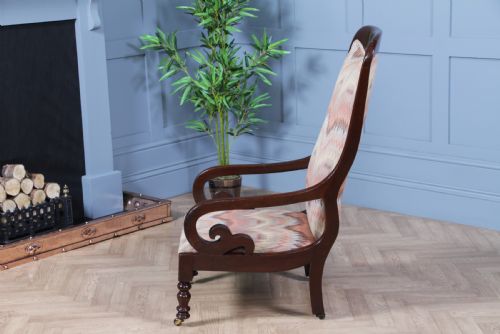 ANTIQUE ORIGINAL VICTORIAN UPHOLSTERED MAHOGANY FIRESIDE EASY ARM CHAIR - ADDITIONAL PHOTO 3
