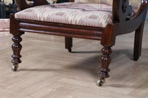 ANTIQUE ORIGINAL VICTORIAN UPHOLSTERED MAHOGANY FIRESIDE EASY ARM CHAIR - ADDITIONAL PHOTO 9