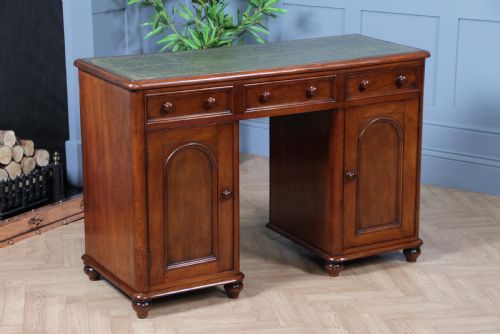 fig 2. Antique Victorian Curved Front Mahogany 3 Drawer Twin Pedestal Writing Desk 1870