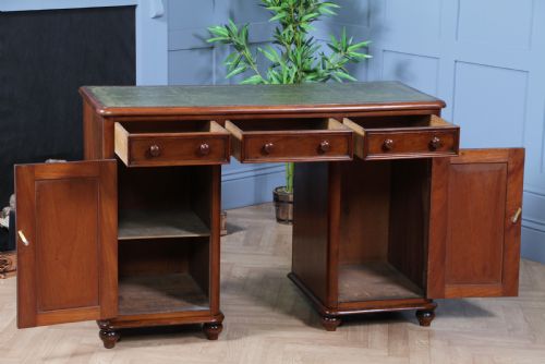 fig 5. Antique Victorian Curved Front Mahogany 3 Drawer Twin Pedestal Writing Desk 1870