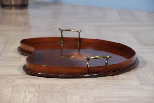 ANTIQUE EDWARDIAN SOLID MAHOGANY KIDNEY SHAPED INLAID SERVING TRAY C1900 - ADDITIONAL PHOTO 11