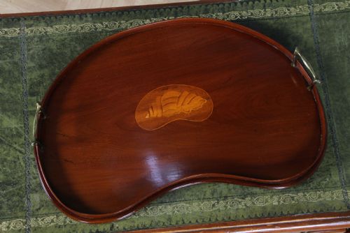 ANTIQUE EDWARDIAN SOLID MAHOGANY KIDNEY SHAPED INLAID SERVING TRAY C1900 - ADDITIONAL PHOTO 13