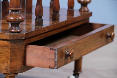 fig 2. Antique Original Victorian Walnut Inlaid Turned Canterbury With Drawer 1860