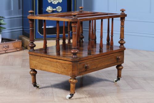 fig 3. Antique Original Victorian Walnut Inlaid Turned Canterbury With Drawer 1860