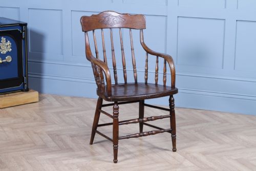 Antique American Oak Bentwood Spindle Back Office Desk Armchair Elbow Chair 1890