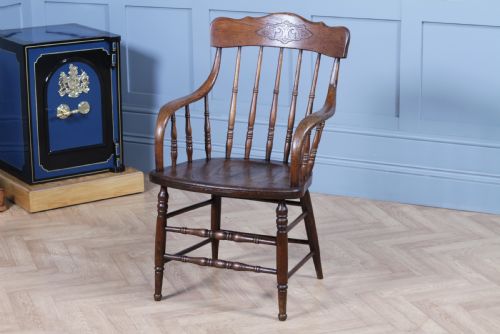 fig 1. Antique American Oak Bentwood Spindle Back Office Desk Armchair Elbow Chair 1890