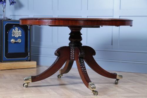 fig 3. Antique Regency Solid Mahogany Grand Tilt Top Round Dining Table Fully Restored