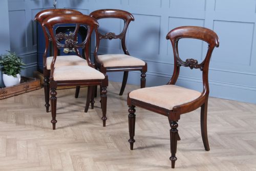 Set of 4 Antique Early Victorian Carved Crown Back Mahogany Dining Chairs C1840