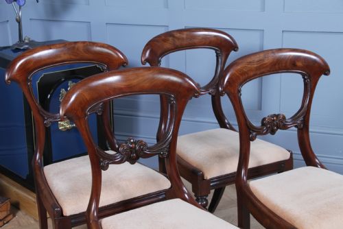 fig 4. Set of 4 Antique Early Victorian Carved Crown Back Mahogany Dining Chairs C1840