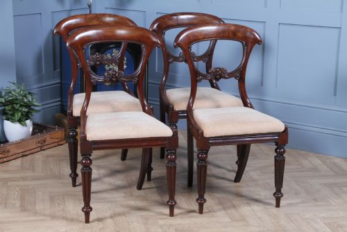 fig 5. Set of 4 Antique Early Victorian Carved Crown Back Mahogany Dining Chairs C1840