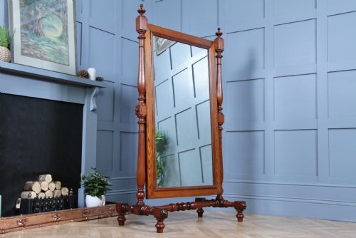 ANTIQUE VICTORIAN PITCH PINE TURNED LARGE CHEVAL FLOOR STANDING SWING MIRROR C1880 - ADDITIONAL PHOTO 1